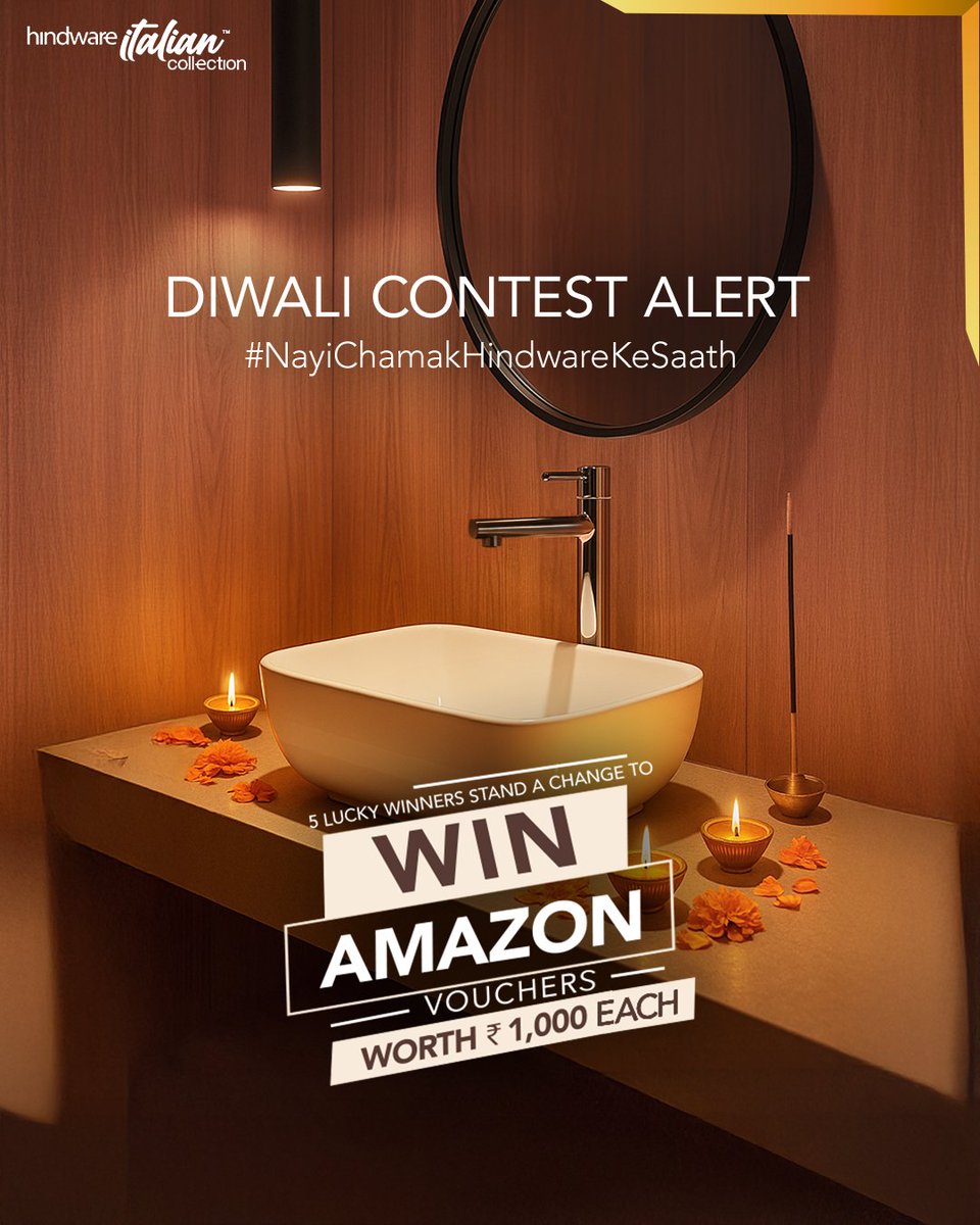 Hindware_India's tweet image. 1. Follow @hindwarehomes
2. Visit our website and comment and tell us - which Hindware product you'd love to add to your home this Diwali, and why?
3. Tag one friend who's doing a festive home makeover
4. Use the hashtag #NayiChamakHindwareKeSaath to complete your entry