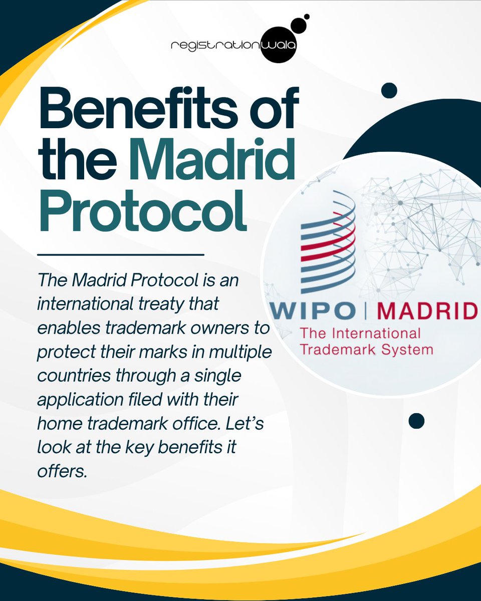 Registratinwala's tweet image. 𝐄𝐱𝐩𝐚𝐧𝐝 𝐘𝐨𝐮𝐫 𝐓𝐫𝐚𝐝𝐞𝐦𝐚𝐫𝐤 𝐆𝐥𝐨𝐛𝐚𝐥𝐥𝐲!

The Madrid Protocol makes international trademark protection easier than ever — one application, multiple countries, endless opportunities.
.
.
#MadridProtocol #TrademarkProtection #GlobalBusiness #IntellectualProperty