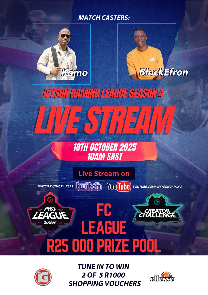🎮 The wait is over! Ivyson Gaming League S4 is BACK this weekend 🔥

We’re kicking things off with The Creator Challenge — <a href="/Beamerboyytv/">Beamerboy TV</a> vs <a href="/Kingoumar_/">YOUR FAVOURITE YOUTUBER</a> in an epic creator showdown 👀💥 Who’s the better gamer?

We’re giving away not one, but TWO R1000 Ellesse shopping vouchers 🛍️