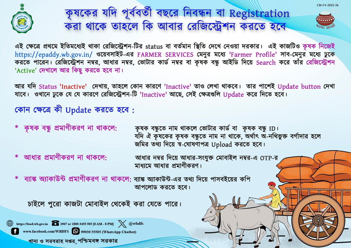 Department of Food and Supplies, Government of WB (@wbdfs) on Twitter photo ধান বিক্রী করতে চান, রেজিস্ট্রেশন করুন। 
#KhadyaSathi
#PaddyProcurement
#WestBengal
#EgiyeBangla
Egiye Bangla ধান বিক্রী করতে চান, রেজিস্ট্রেশন করুন। 
#KhadyaSathi
#PaddyProcurement
#WestBengal
#EgiyeBangla
Egiye Bangla