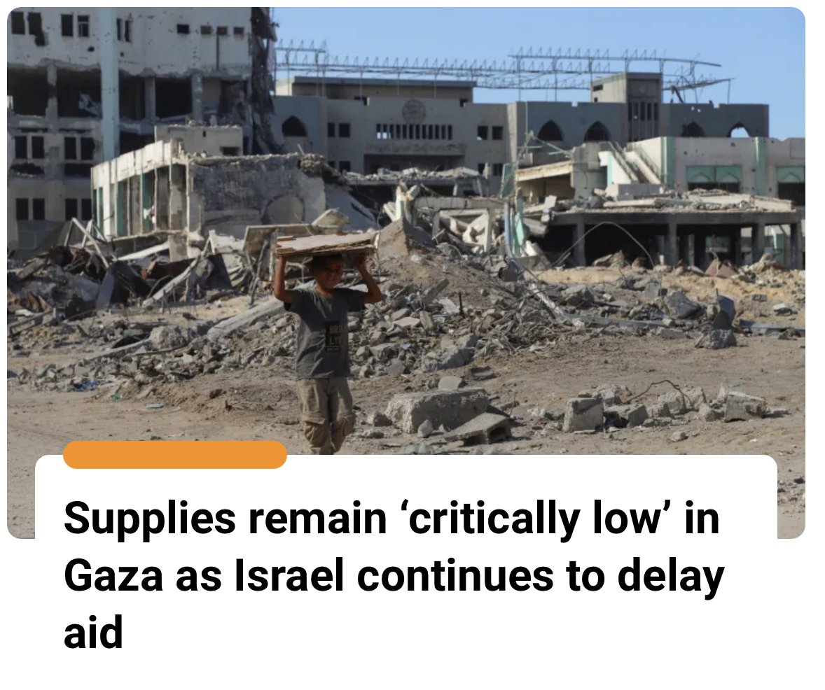 Still #shelling a #flattened #Gaza, not enough #aid. The misery continues, also in the #WestBank. . Send #help (food, medicines, shelter, water,...) and #peacekeepers. And #impose #sanctions on #Israel to halt #occupation and #settlements: aje.io/q8tde2?update=…