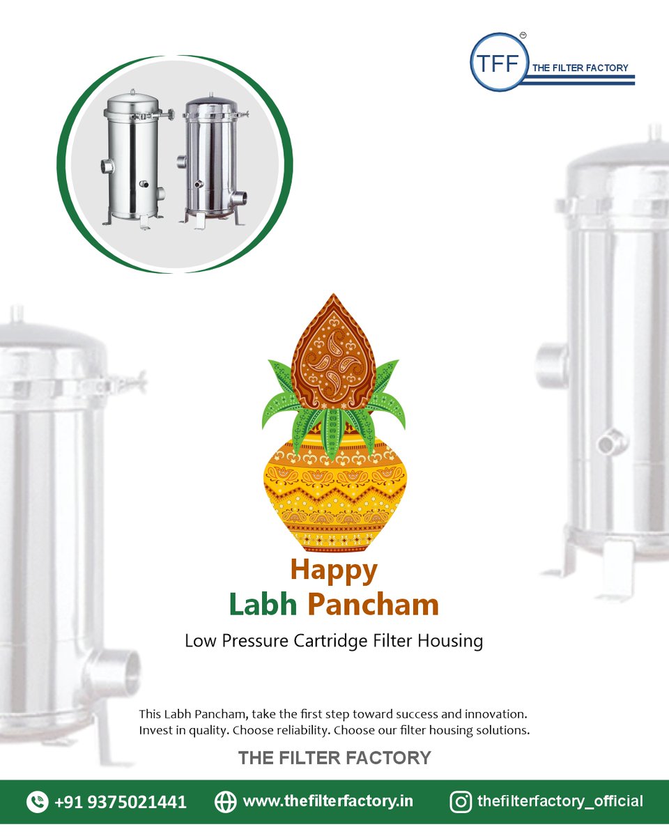 FilterFactoryIN's tweet image. ✨ Happy Labh Pancham! ✨

Take your first step toward success &amp;amp; innovation with purity that flows perfectly.

💧 Low Pressure Cartridge Filter Housing — built for quality,performance.

📞 +91 93750 21441
🌐 thefilterfactory.in

#LabhPancham #TheFilterFactory #CleanSolutions