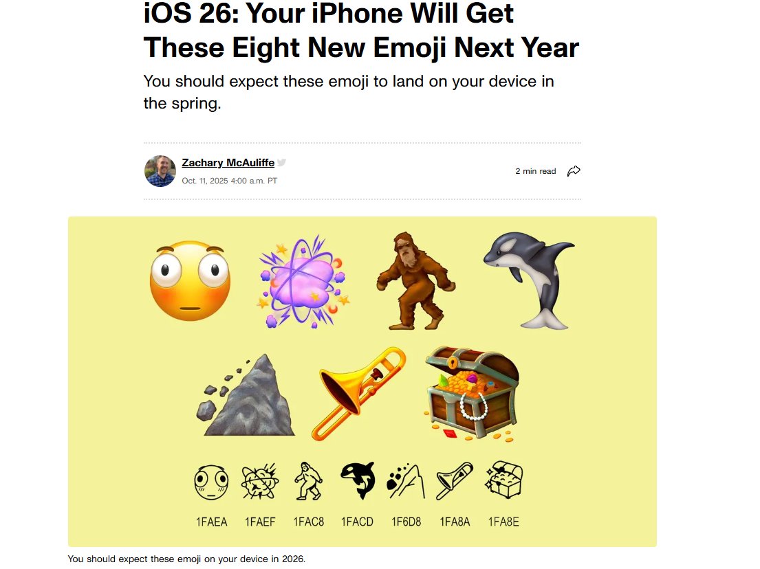FortyFew's tweet image. 这太疯狂了！苹果为 iOS 26 发布了新的表情符号，但还没人见过！

这简直就是一个宝箱，快来领取你的宝藏吧！

cnet.com/tech/services-…