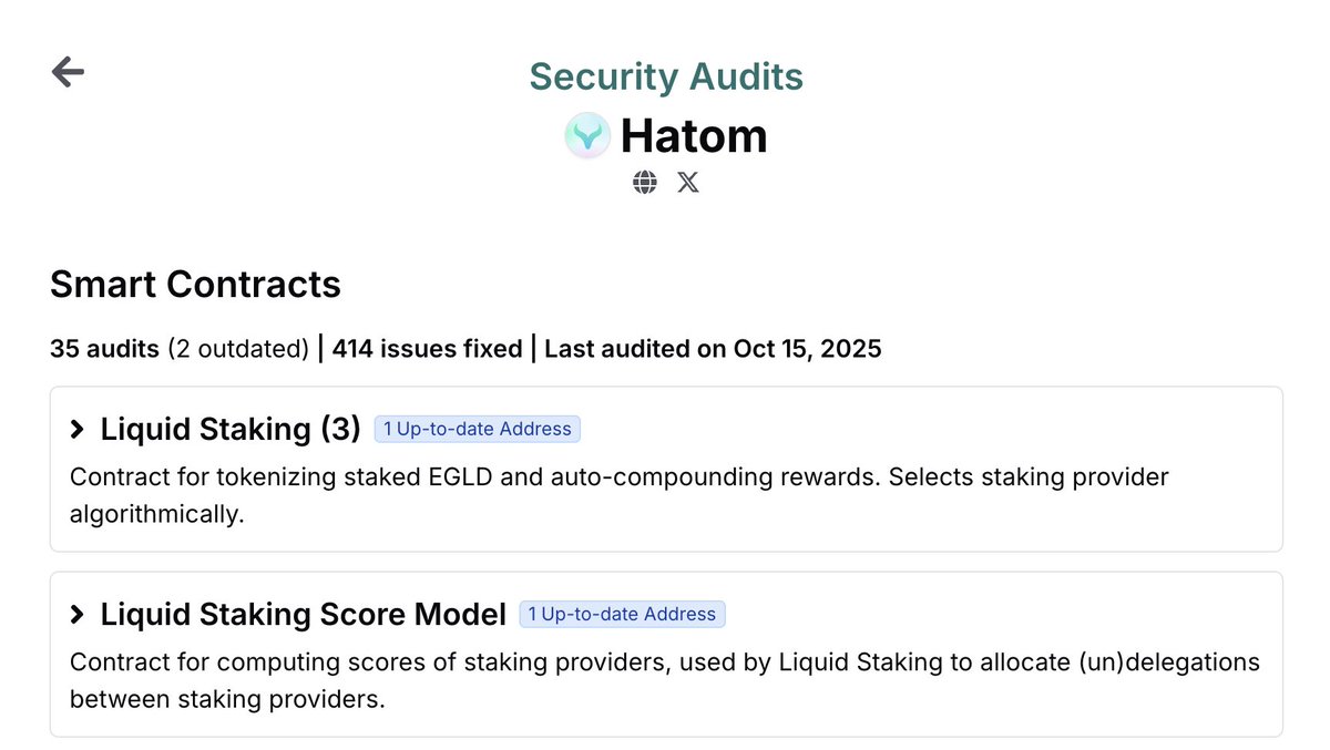 arda_org's tweet image. NEW: 2 new Hatom contracts audited by Arda🛡️
Thrilled to release the audits of @HatomProtocol Liquid Staking and brand new score model for a better selection of providers🥳
Though familiar with Hatom dedication to security, we're stunned once again🤩
arda.co/audits/hatom