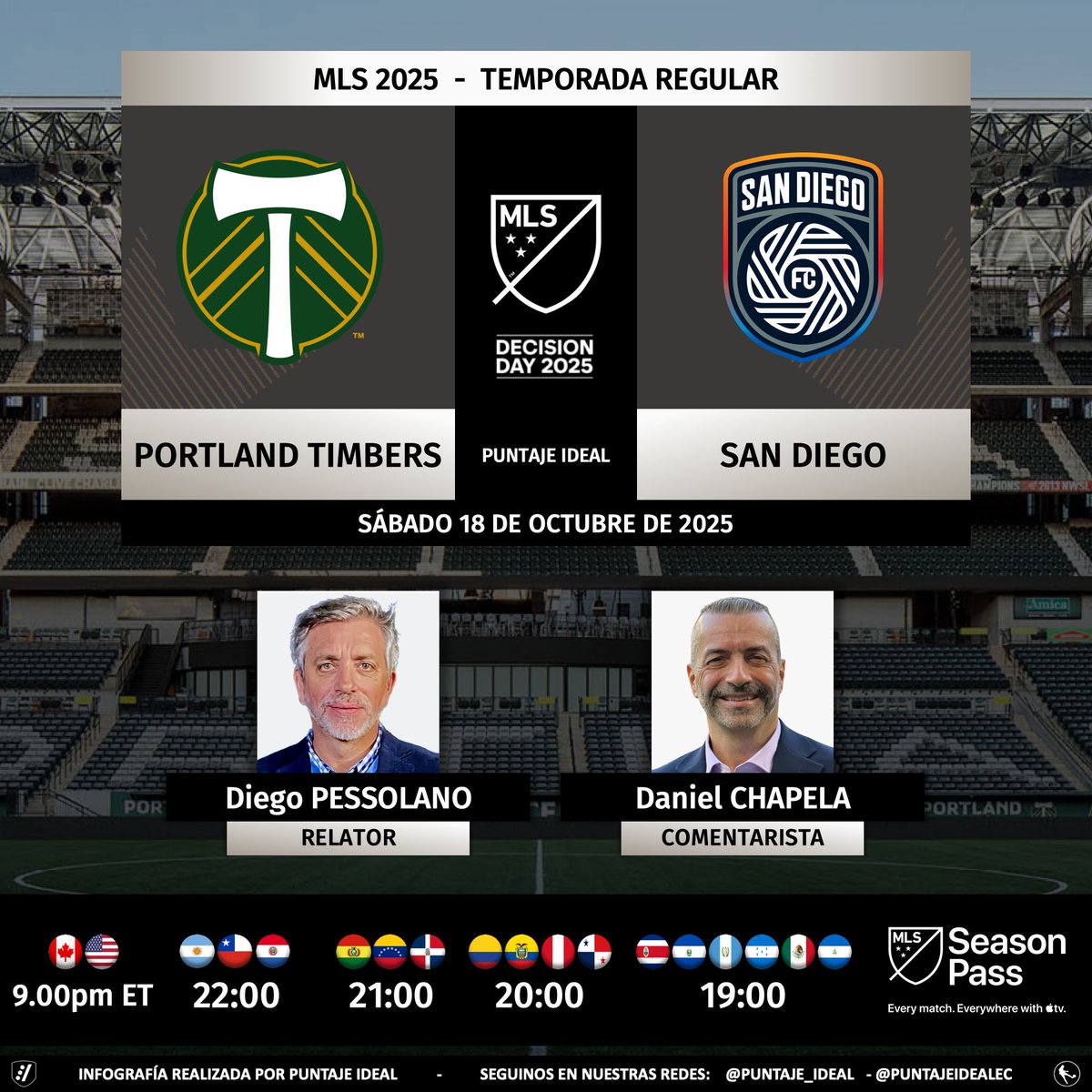⚽️ #MLS 🇺🇸 | #PortlandTimbers vs. #SanDiegoFC
🎙 Relator: <a href="/DiegoPessolano/">Diego Pessolano</a>
🎙 Comentarista: <a href="/dchapela/">Daniel Chapela 🇻🇪</a>
💻📱 #MLSSeasonPass en <a href="/AppleTV/">Apple TV</a>
🤳 #PORvSD
Dale RT 🔃