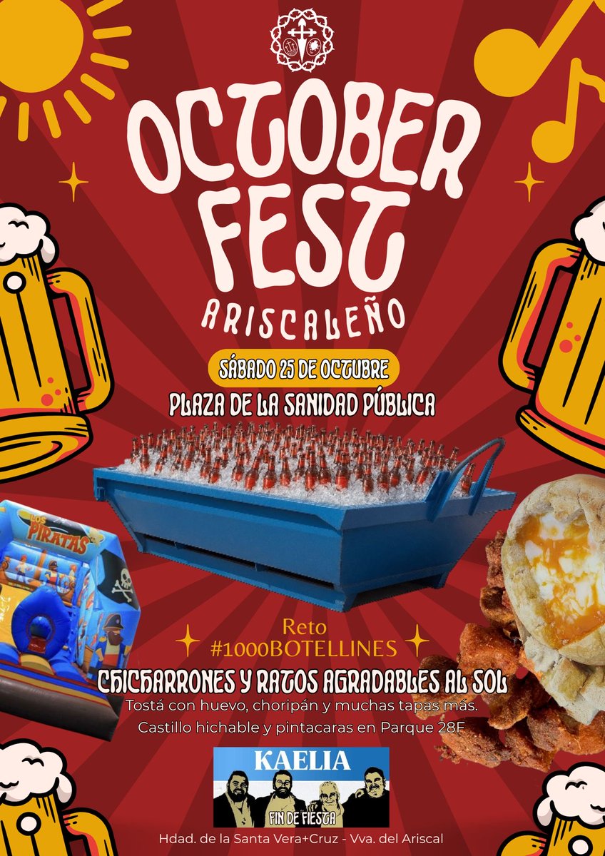 VeraCruzAriscal's tweet image. 🍻🍖 | 𝗢𝗖𝗧𝗢𝗕𝗘𝗥 𝗙𝗘𝗦𝗧 | 🍺🔴

¡Reserva la fecha! El próximo sábado 25 de octubre tendremos un magnífico día de convivencia desde las 13:00h.