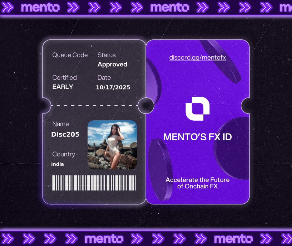 $7.5T moves daily in TradFi FX. 

Now it moves onchain with <a href="/MentoLabs/">Mento (fx/acc)</a>, and I’m part of it.

Claimed my FX ID.

Claimed my FX ID. You? 

 → discord.gg/mentofx