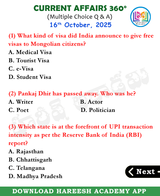 NANDAMSIR's tweet image. Current Affairs 360 | Multiple Choice Questions | 16th October, 2025 | Education | Telugu | HareeshAcademy
Follow 🚶‍🚶‍ the page for daily updates
#multiplechoice #questionandanswer #questions #Governmentjobs #hareeshacademy #GeneralKnowledge #onlinecoaching #dailycurrentaffairs