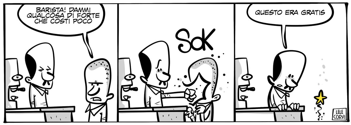Chiedete e vi sarà dato. 

#Vignette #strisce #illustrazioni #lelecorvi #crowsvillage #bar #barista #pretese
