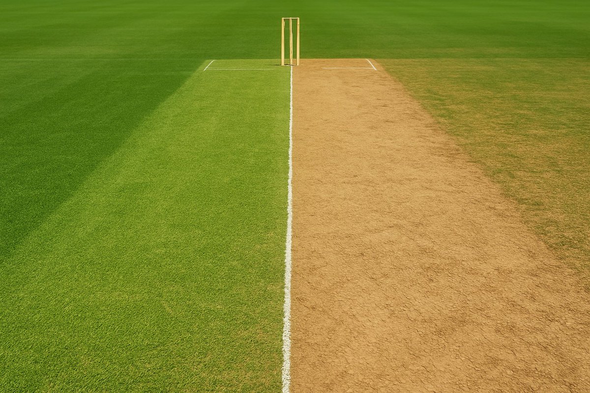 ThreadCrest's tweet photo. 🚨 BREAKING: Cricket unveils the new Test T20 format pitch half green, half dry! 😂
Swing on one side, spin on the other… 🤣🏏
#Cricket #Test20 #InnovationGoneWild #Sarcasm #newformat https://t.co/zAS7chPohD