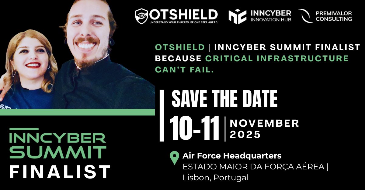 SafeTechGlobal's tweet image. 🚀 Exciting News! We are proud to announce that @SafeTechGlobal has been selected as a Finalist for the INNCYBER INNOVATION HUB! We will be in Lisbon, Portugal on November 10-11, 2025 to present OTShield at the INNCYBER SUMMIT taking place at the Air Force Headquarters 🇵🇹