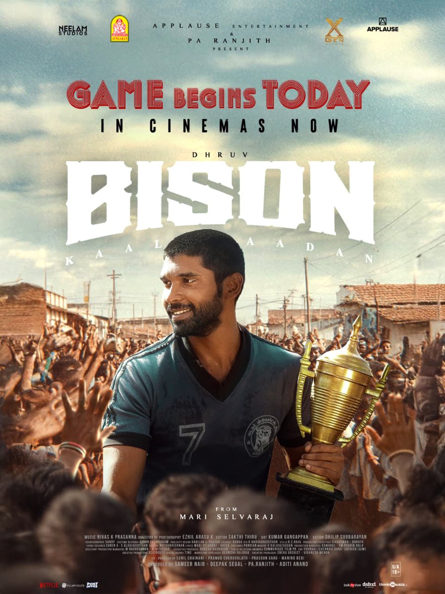 Ayngaran_offl's tweet photo. Game begins today 🔥
#BisonKaalamaadanFromDiwali 🎇 🪔
#bisonkaalamaadanfromtoday 🦬

@mari_selvaraj  @uie_offl @Mdanees_3 #XgenStudio @Ayngaran_offl  @applausesocial @beemji  @nairsameer @deepaksegal @beemji @Tisaditi #DhruvVikram  @anupamahere @LalDirector @PasupathyMasi #AmeerSultan  @Ezhil_DOP @editorsakthi @Kumar_Gangappan @nivaskprasanna @iamSandy_Off @dhilipaction @valentino_suren @rajisha_vijayan @anupamahere @aegan_ekambaram @aruvimadhan @alaganperumal @hariharalorven @kabilanchelliah @thinkmusicindia @karan_ayngaran