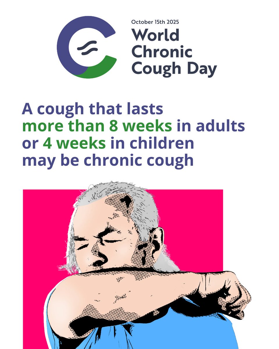 A   cough that lasts more than 8 weeks in adults or 4 weeks in children may be   chronic cough. 
 
    If your cough doesn’t stop, speak to your doctor. Learn the basics this   #WorldChronicCoughDay chronicough.gaapp.org
    #ChronicCoughDay #WCCD2025 #CoughAwareness