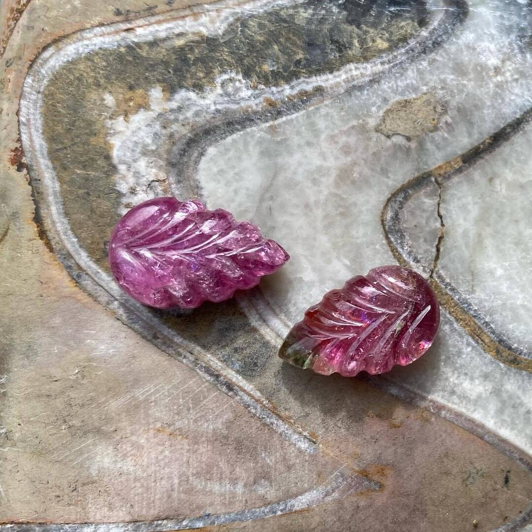 GFWilliamsCo's tweet photo. These pink tourmalines, sculpted into delicate leaf shapes, echo the warm autumnal colors and falling foliage around us.

💎 Tourmaline’s Color
Tourmaline belongs to a complex mineral group with a wide chemical range — but its vivid pink hues are caused … https://t.co/iOu77WZ3a3 https://t.co/2rk9P4oMx8