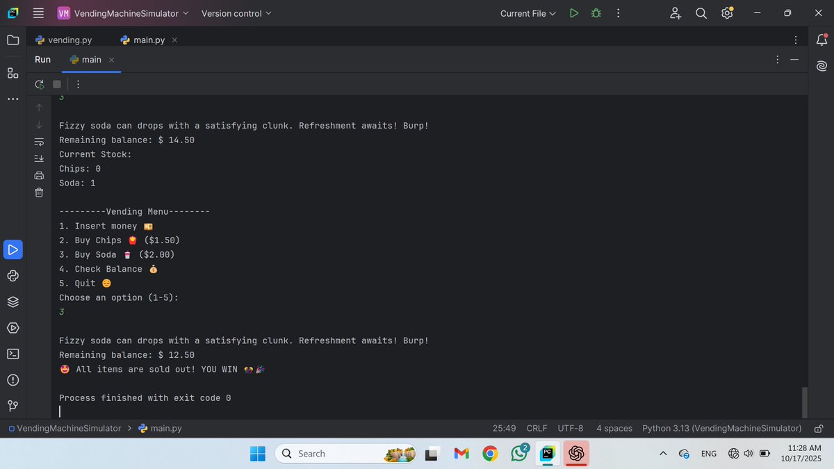 samanaJafari12's tweet image. Vending Machine project completed!
A great experience of OOP 🤩📷
A million thanks to:
@CodeToInspire
and
@a_daneshyar
#AfghanGirlsCode #WomenInTech #python #programming
