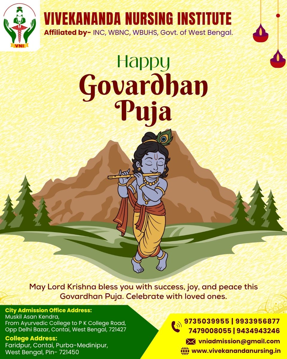 contactVNI's tweet photo. May Lord Krishna lift every burden and bless your journey with strength, peace, and purpose this Govardhan Puja. 🌿🪔🩺 Celebrate faith, compassion, and a future in healing with Vivekananda Nursing Institute—where caring hearts and skilled hands are nurtured.

#GovardhanPuja2025 https://t.co/3yuFrO80rD