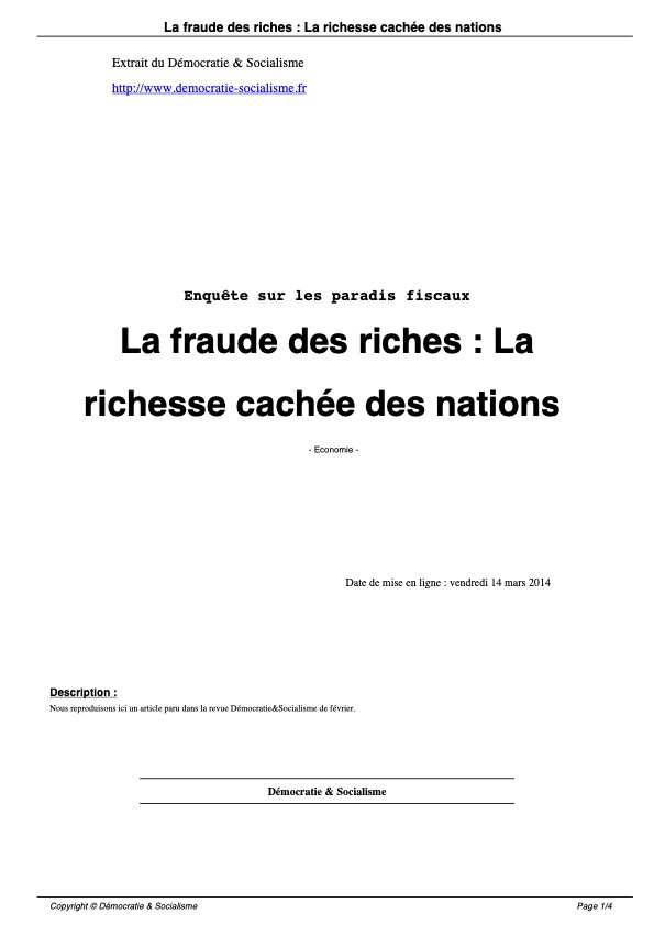 D&amp;S n°213 avait soutenu la taxe Zucman, la premiere, en mars 2014