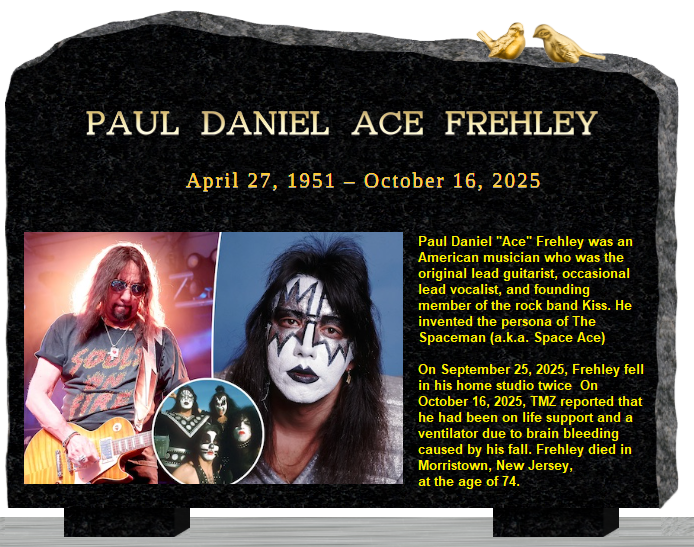 Djzman's tweet photo. ACE FREHLEY FROM KISS PASSED OCT 16 2025 AGE 74 https://t.co/SVEJvWo2zA