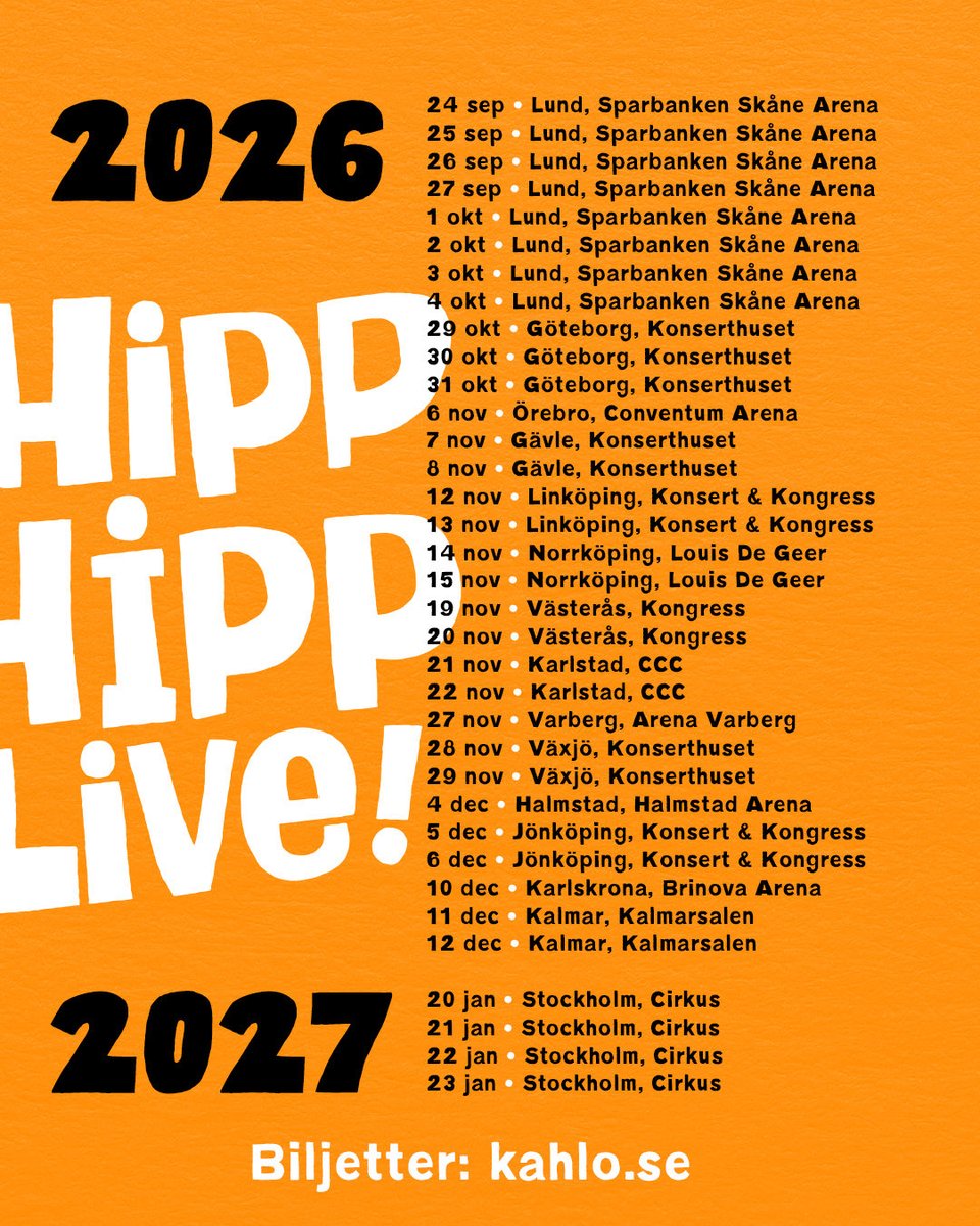 ÄNTLIGEN! Nu är det dags! Vi släpper biljetterna till HippHippLive! Vi längtar efter att träffa vår publik! Hurra! biljetter: 
kahlo.se/hipphipplive