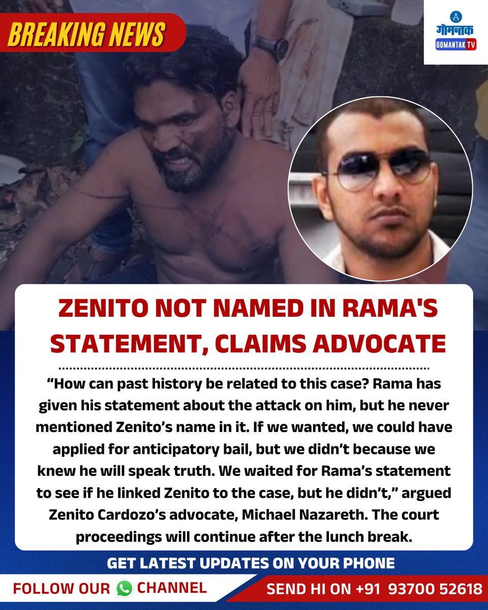 GomantakDainik's tweet image. Zenito Not Named in Rama's Statement, Claims Advocate

#goa #news #zenitocardozo #RamaKankonkar #assault #goanews #crime #goanewsupdates