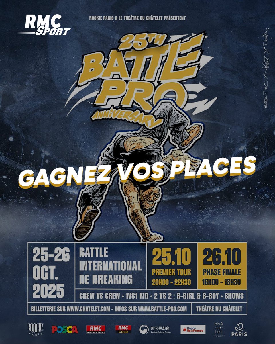 🎁 JEU CONCOURS

🎟️ Tentez de remporter vos places pour le Battle pro qui aura lieu le samedi 25 et le dimanche 26 octobre au Théâtre du Châtelet. 

🍀 Pour participer, RT + Follow <a href="/RMCsport/">RMC Sport</a>, et commente ton jour. Bonne chance !