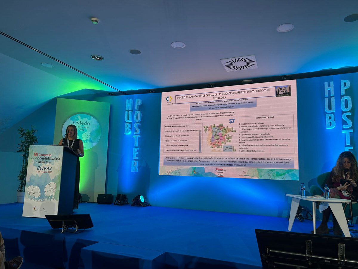 #senefro25 

Participación de nuestro servicio <a href="/Nef_HDrNegrin/">Nefrología HUGC Dr Negrin</a> 

🗣️La Dra. Ana Sanchez, en su presentación 

✏️MODELO DE ACREDITACIÓN DE CALIDAD DE LAS UNIDADES DE AFÉRESIS EN LOS SERVICIOS DE NEFROLOGÍA.

❗️Una propuesta que reafirma a la nefrologia como referente de las técnicas