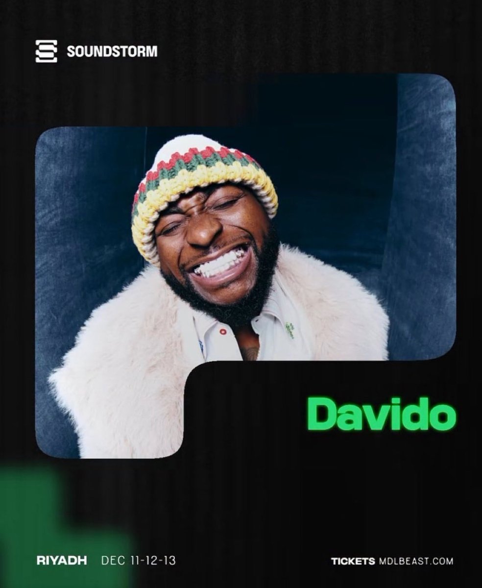blaccmajek's tweet image. DAVIDO is set to perform at the Soundstorm Festival 2025 in Riyadh, Saudi Arabia this December 11–13🇸🇦

•• Cardi B, Young Thug, Post Malone, Metro Boomin, will also perform at the event. 🔥