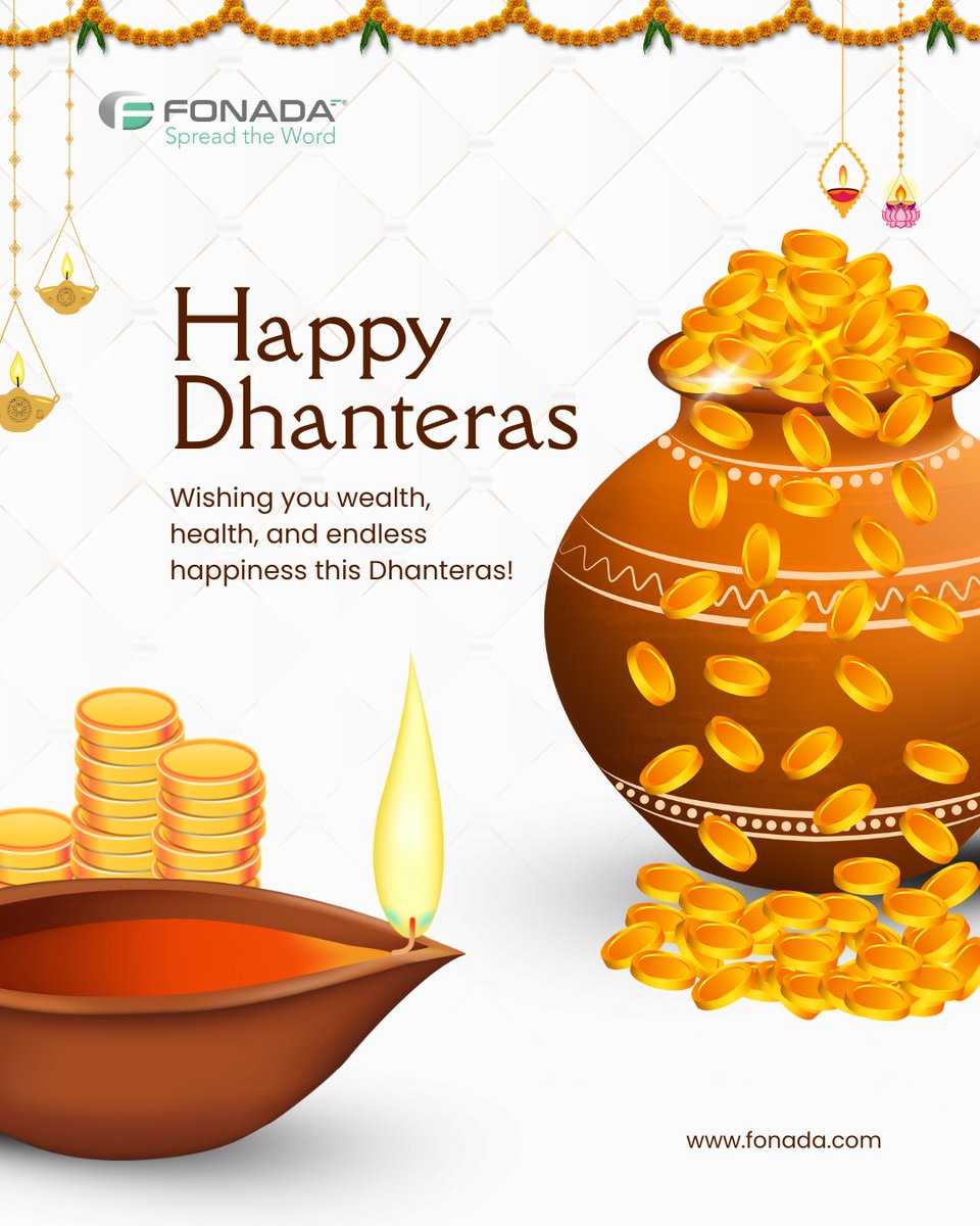 ✨ Wishing you a prosperous #Dhanteras! May Goddess Lakshmi bless you with wealth, happiness &amp; success. 💰✨ #HappyDhanteras #Prosperity #Abundance #FestiveVibes #Fonada