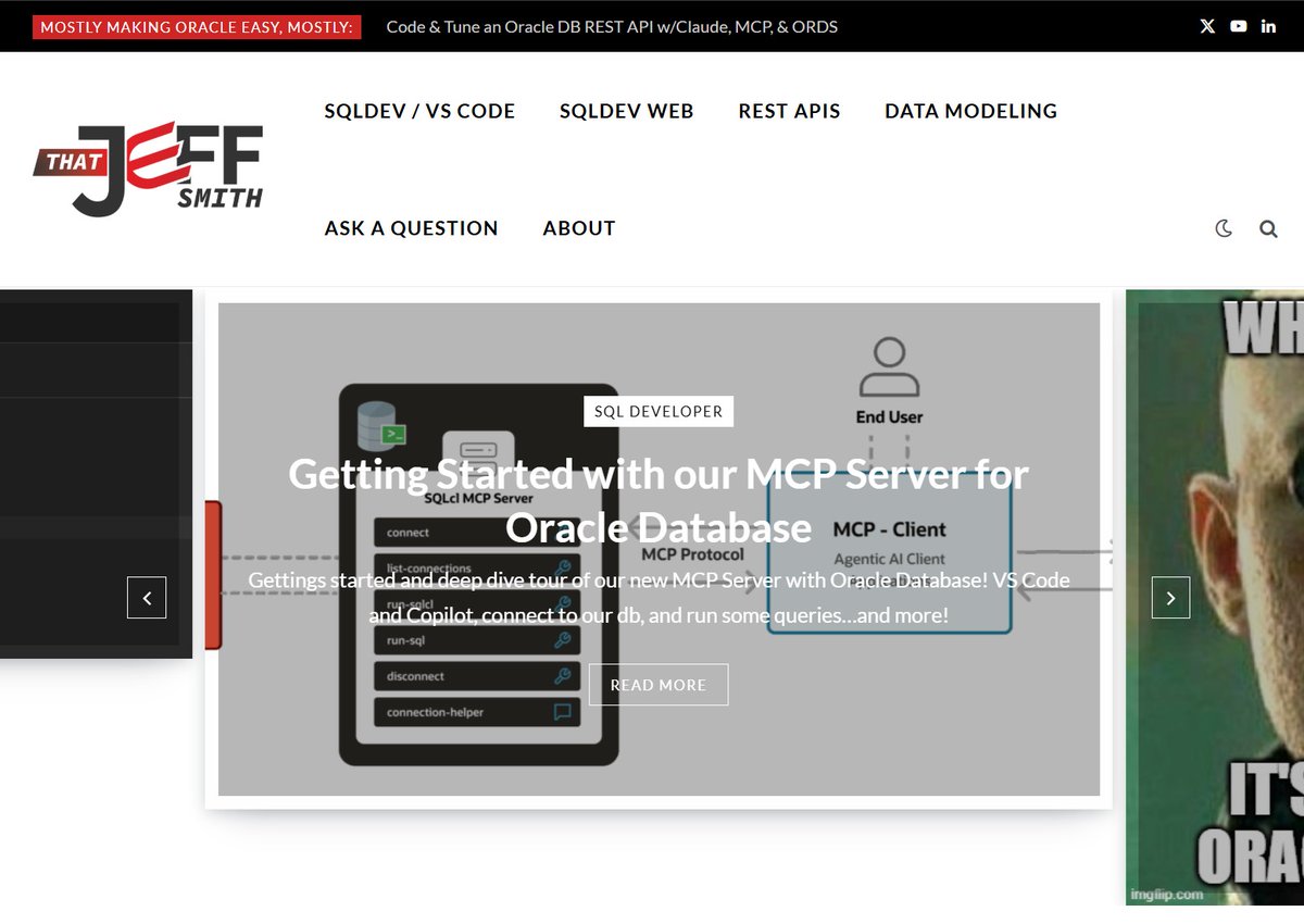 infosec_coder's tweet image. 🚨 Educational Oracle website 🚨
#infosec #linux @OracleDatabase @Oracle @OracleCloud #webdev #devops #devsecops #database
💥 Content creator: @thatjeffsmith 💥
thatjeffsmith.com