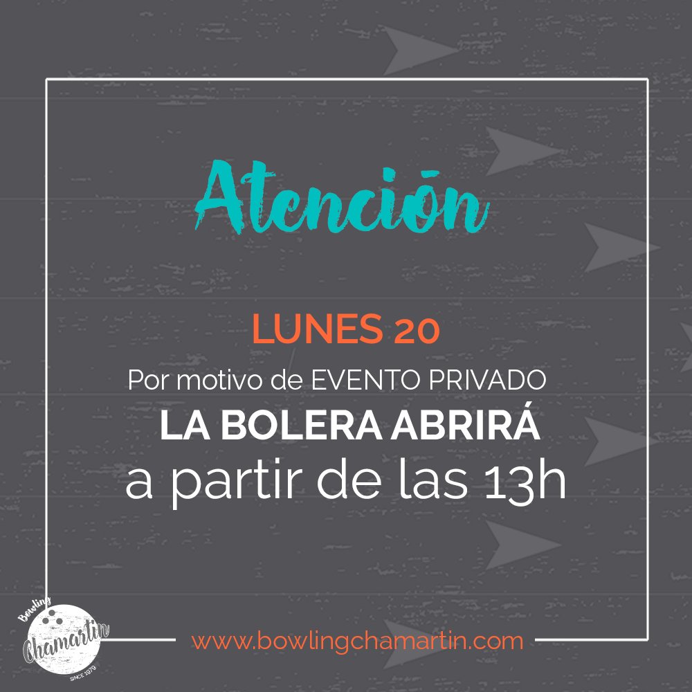 🎳 ¡Aviso para nuestros bowling lovers! 😜
Este lunes 20 abrimos un poquito más tarde, a las 13:00h.

Pero tranquilos, que aunque lleguemos una hora después... ¡el nivel de las partidas seguirá por las nubes! 💥🎳

#bolerachamartin #bowlingchamartin