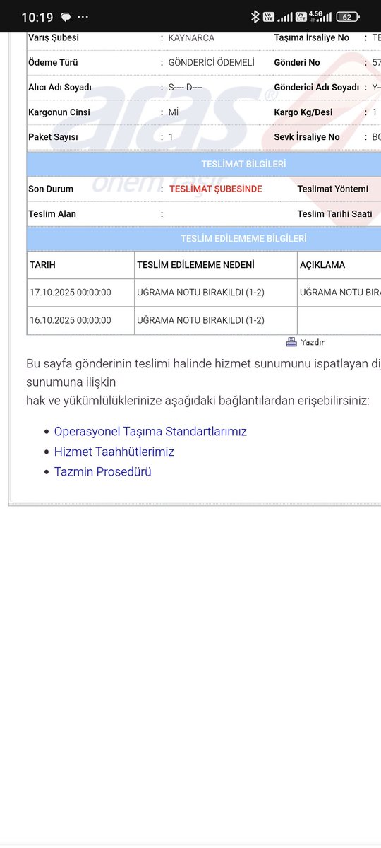 Ya bu adam başka adrese mi gidiyor <a href="/ArasKargoDESTEK/">ArasKargo Destek</a> ... Not falan yok geldiği yok..