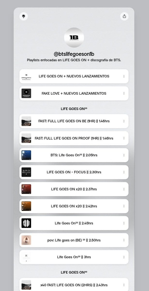 btslifegoeson1b's tweet image. — ARMY, acaba de comenzar un nuevo día de rastreo en Spotify. En este link podrás encontrar diversas playlists enfocadas en GLOBAL + DON'T SAY YOU LOVE ME + LGO y más lanzamientos. 💜🔥
🎧: (linktr.ee/btslifegoeson1b)
STREAM LIFE GOES ON TO 1B
#LifeGoesOnTo1B #StreamForBTS #BTS