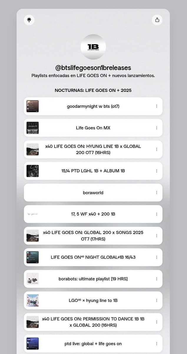 btslifegoeson1b's tweet image. — ARMY, acaba de comenzar un nuevo día de rastreo en Spotify. En este link podrás encontrar diversas playlists enfocadas en GLOBAL + DON'T SAY YOU LOVE ME + LGO y más lanzamientos. 💜🔥
🎧: (linktr.ee/btslifegoeson1b)
STREAM LIFE GOES ON TO 1B
#LifeGoesOnTo1B #StreamForBTS #BTS
