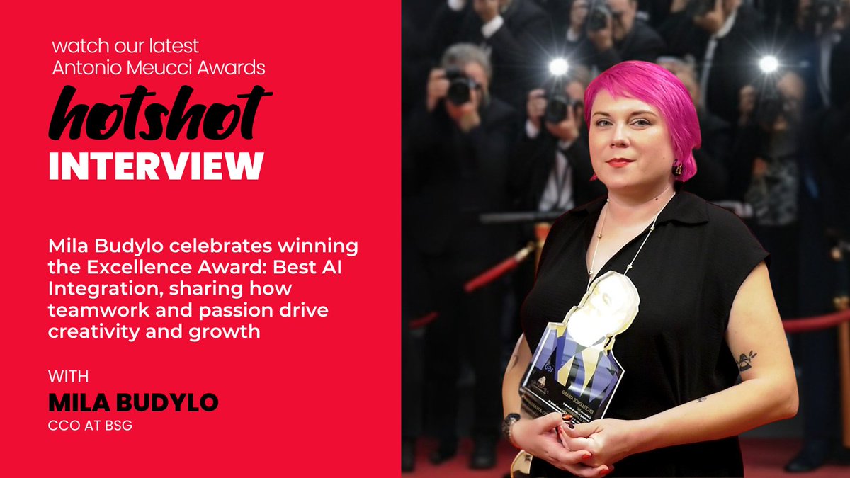 Watch Mila Budylo, CCO at BSG, during her Red Carpet HOTShot interview at the Antonio Meucci Awards in Madrid as she celebrates winning the Excellence Award for Best A.I. Integration.

Watch Mila’s interview: youtu.be/kFcs_GT8c1g

#WWC #WWC2025 #AntonioMeucci #HOTShot