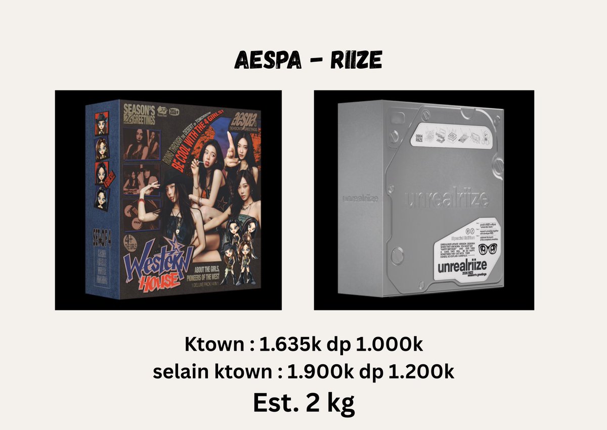 [OPEN PO] 2026 SM ARTISTS SEASON’S GREETINGS

🔮 NCT 127, WAYV, NCT Dream, NCT Wish, Red Velvet, Super Junior, TVXQ, Girls Generation (SNSD), Hearts2Hearts (H2H), AESPA, RIIZE🔮
 
💸 on picture

📍Jakarta Pusat
✅ est emstax
✅ fullpay/ dp/ cicilan
✅ pilih grup
✅ grup order 
🎁