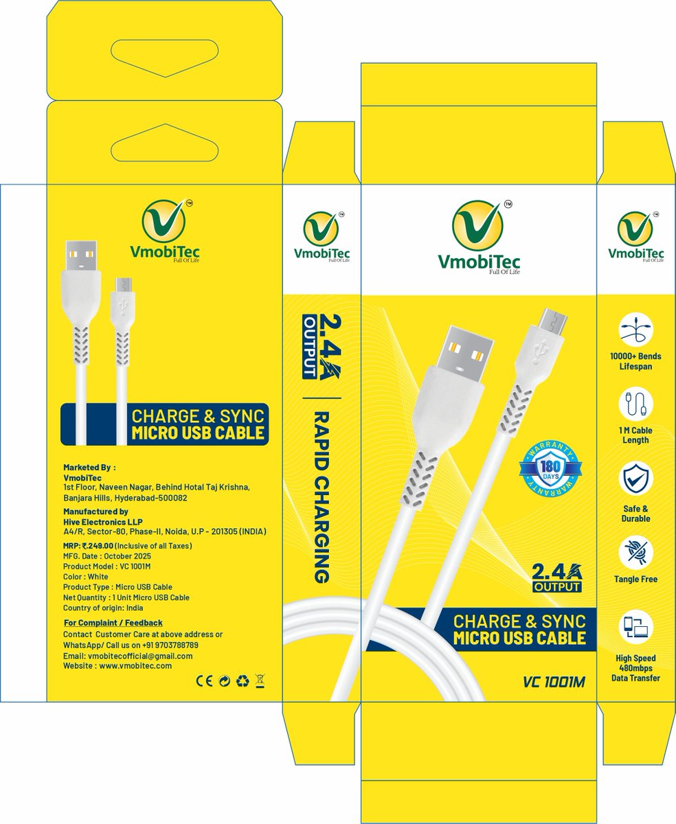 VmobiTec's tweet image. Tangle-free. Durable. Fast. ⚡

The Vmobitec VC 100IM 2.4A Micro USB Cable.
🔋 Safe | Reliable | Travel-Friendly | 2.4A output.

🌐 vmobitec.com | 📞 +91 97037 88789

#Vmobitec #MicroUSBCable #FastCharging #SmartAccessories #TechEssentials #MadeInIndia