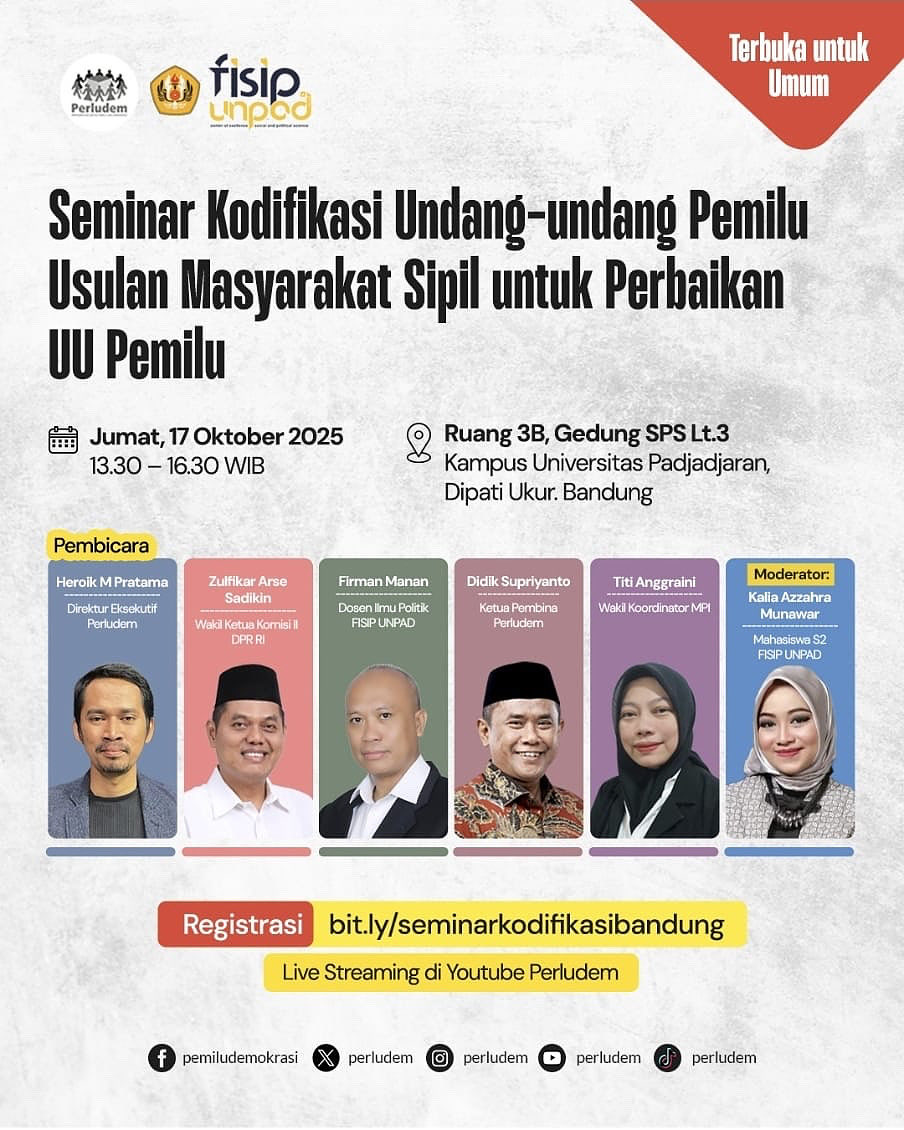 perludem's tweet image. Seminar Kodifikasi Undang - Undang Pemilu Usulan Masyarakat Sipil Untuk Perbaikan UU Pemilu

Streaming di sini: youtube.com/watch?v=QUlhhj…