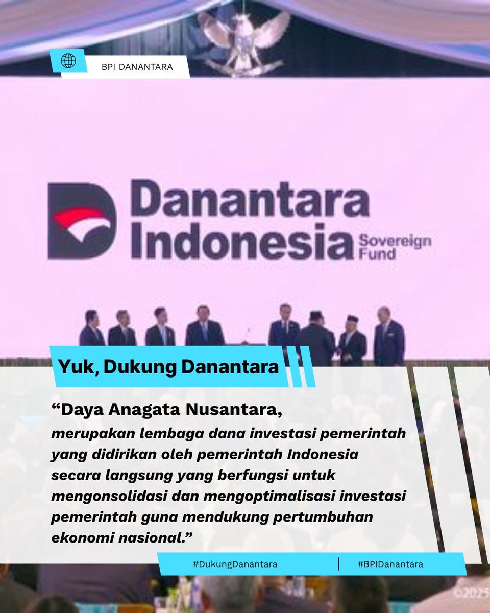 Kamarudin7S's tweet image. Danantara merupakan lembaga dana investasi pemerintah yang didirikan oleh pemerintah Indonesia secara langsung yang berfungsi untuk mengonsolidasi dan mengoptimalisasi investasi pemerintah guna mendukung pertumbuhan ekonomi nasional

#DukungDanantara #BPIDanantara #PeranDanantara