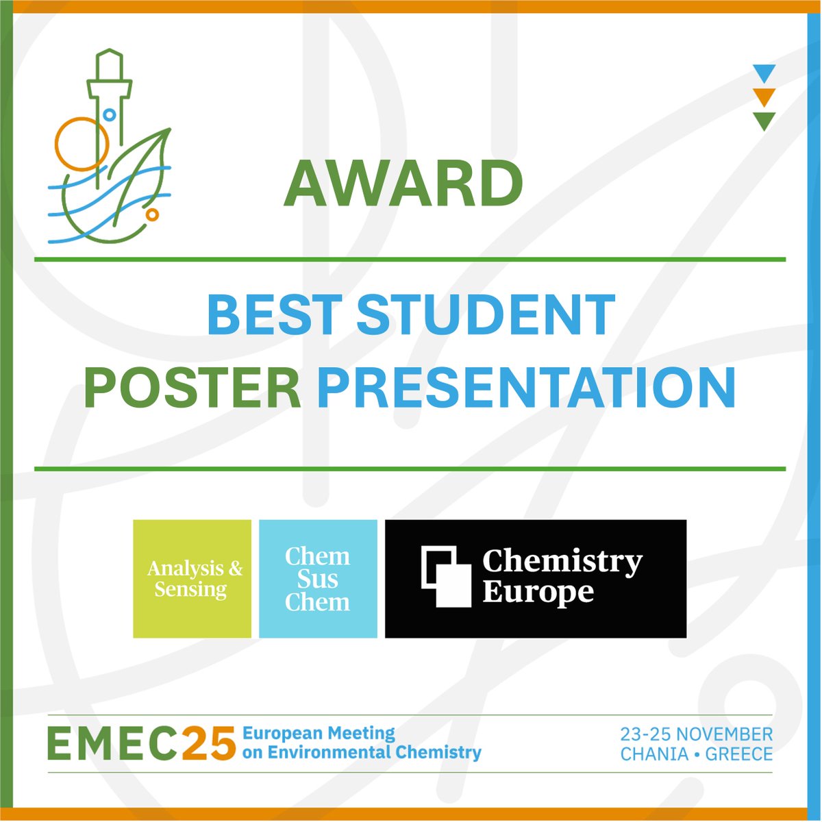 EMEC2025's tweet photo. 🏆Chemistry Europe Best Poster Communication Prize  

We are pleased to announce that @ChemEurope is sponsoring the Best Poster Communication Prize for PhD students: a book voucher worth €150.  

#EMEC25 #ChemistryEurope #PosterPrize #PhDResearch #ScientificCommunication https://t.co/Pzig1X45AU