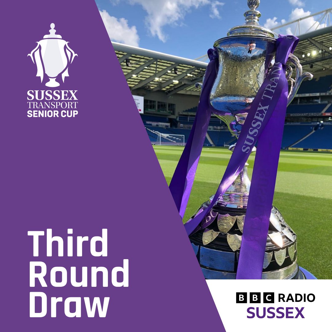 🏆 Congratulations to all the teams in the Sussex Transport Senior Cup 3rd round draw! The draw is this Saturday, 18th Oct, on <a href="/BBCSussex/">BBC Sussex</a>  around 5:45pm. 
#SussexTransportSeniorCup #SussexFootball #GrassrootsFootball #Football
<a href="/SussexCountyFA/">Sussex County FA ⚽️</a>