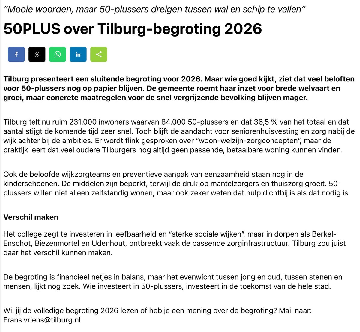 Wederom artikel in Stadsnieuws