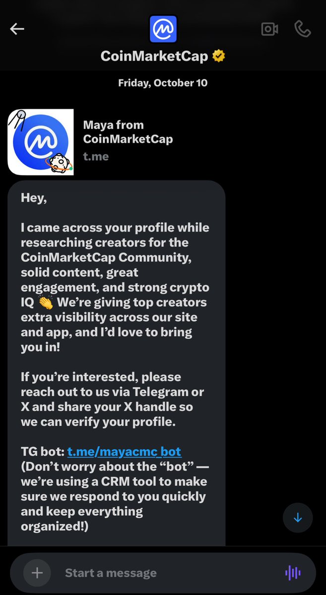 degeneKAWS's tweet image. I just got this DM from @CoinMarketCap!

CMC will never DM you first.
