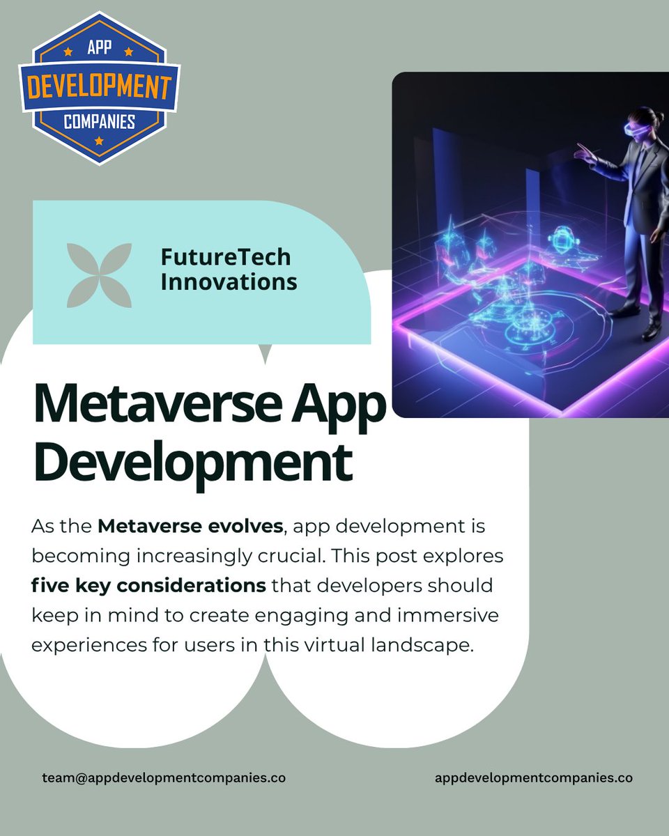 AppDevFirms's tweet image. The Metaverse isn’t the future — it’s now.
Build immersive apps that connect people, places, and possibilities. 🌐✨

#MetaverseAppDevelopment #Web3 #AR #VR #XR #FutureTech #DigitalInnovation #TechTrends #AIinMetaverse #NextGenApps