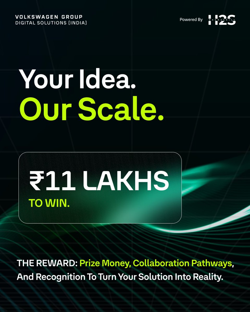hack2skill's tweet image. The Prize is Set! A massive ₹11 Lakhs is ready to fuel innovation & growth in the Volkswagen i.mobilothon 5.0.
This isn't just a trophy. It's seed funding for your winning idea & your team's future.
Register your team now: rebrand.ly/imobilothon
#iMobilothon #Hack2skill