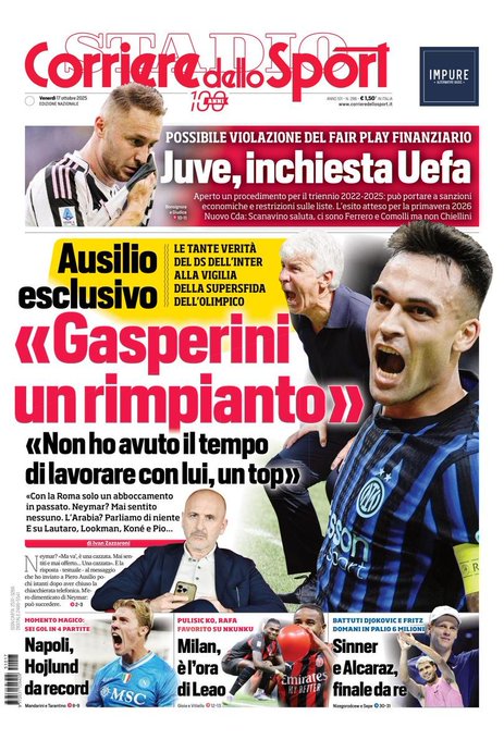 Today's front page Corriere dello Sport, Friday 17 October 2025