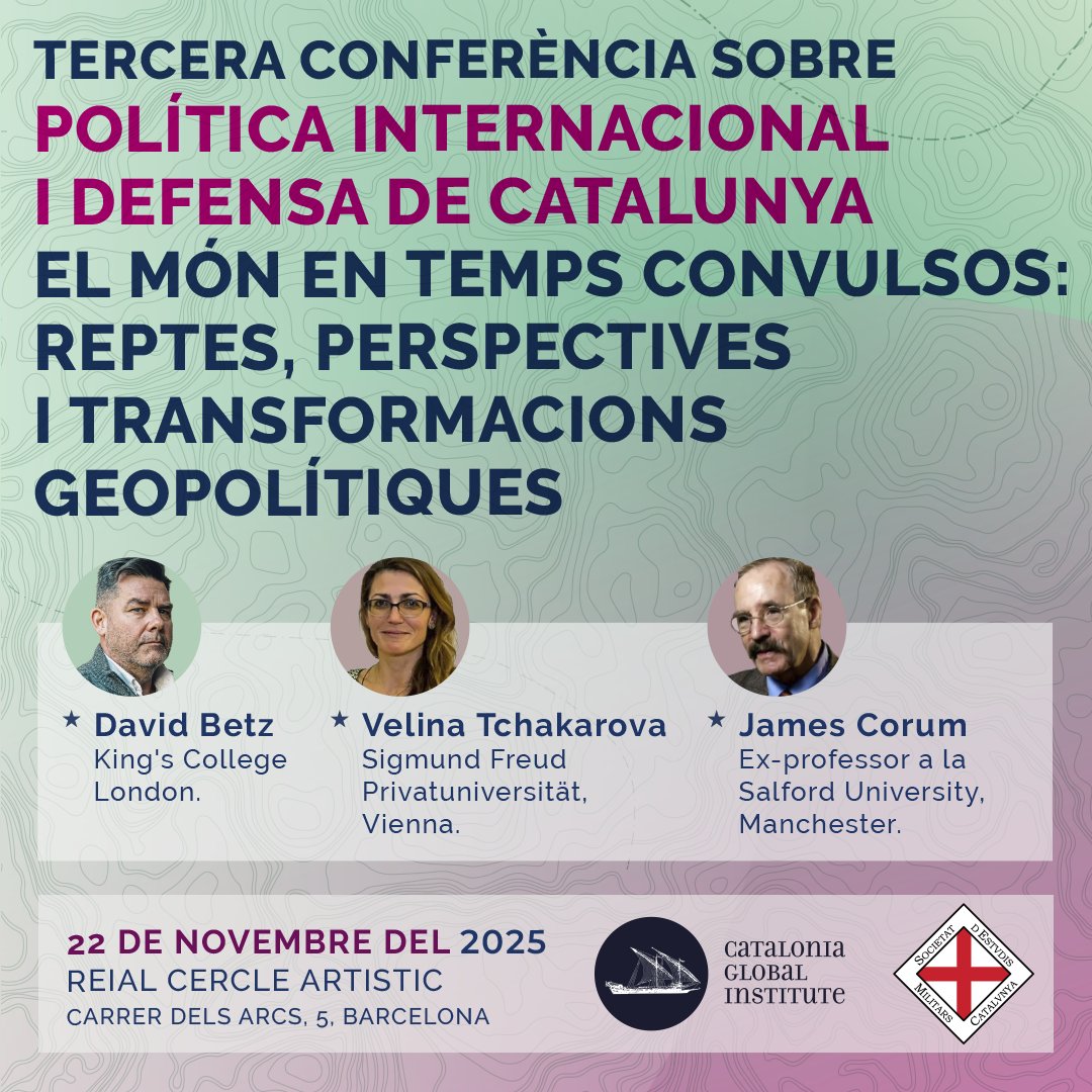 Catalonia Global Institute (@cataloniaglobal) on Twitter photo 🌐 Tenim el plaer d'anunciar que el 22-N el @cataloniaglobal i <a href="/estudismilitars/">Societat d'Estudis Militars</a> organitzem les III Jornades de Política Internacional i Defensa de Catalunya, centrades en les transformacions geopolítiques del món present.
Informació i inscripcions aquí 👇
cataloniaglobal.cat/esdeveniments/… 🌐 Tenim el plaer d'anunciar que el 22-N el @cataloniaglobal i <a href="/estudismilitars/">Societat d'Estudis Militars</a> organitzem les III Jornades de Política Internacional i Defensa de Catalunya, centrades en les transformacions geopolítiques del món present.
Informació i inscripcions aquí 👇
cataloniaglobal.cat/esdeveniments/…