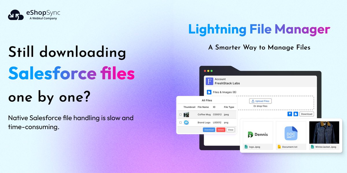 eshopsync's tweet image. Meet Lightning Files Manager, which lets you mass download, preview, rename, and organize all inside Salesforce.

👉Ready to make Salesforce file handling smarter?
Book a Demo on: eshopsync.com/booking/

#Salesforce #SalesforceFiles #ProductivityTools #LightningExperience #apps