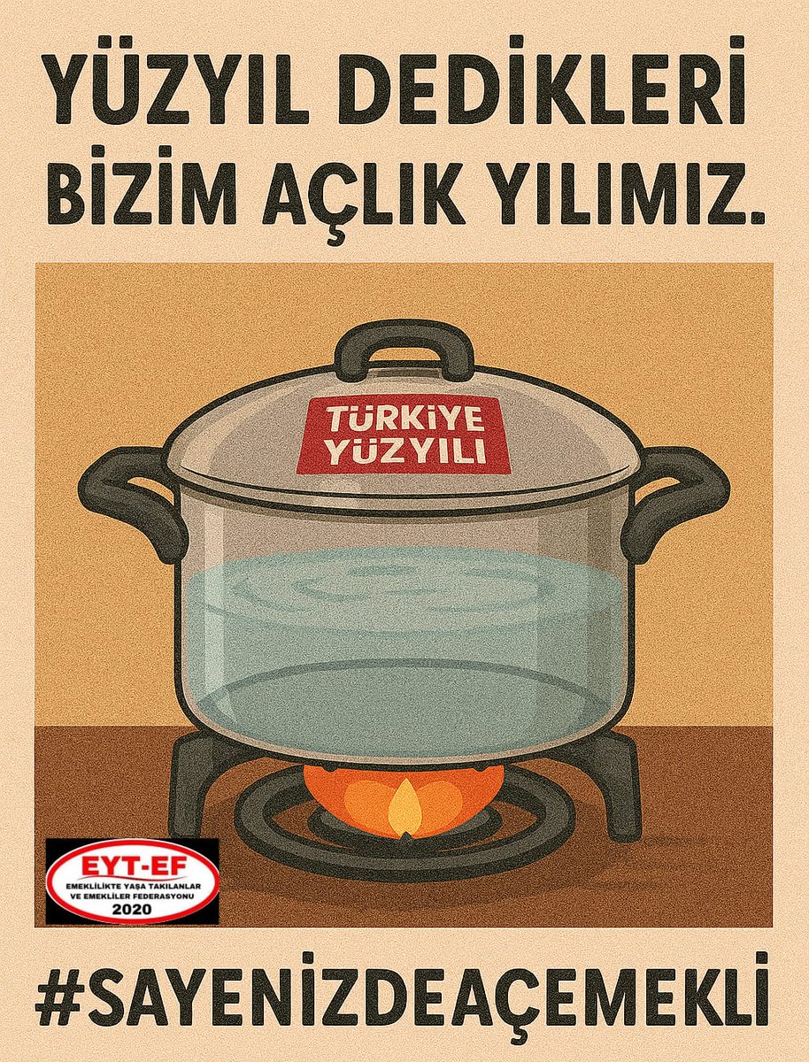 EMEKLİ
👇
#SayenizdeAçEmekli

Bu ülkeyi omuzlayan elleri,
AÇ bıraktınız.

Sefaleti kader diye dayatıp,
Sabır istediniz.

İnsanca yaşam hakkını,
Seçim vaadi yaptınız.

Açlık sizin eserinizdir !
Sandıkta da son söz Emeklinindir !

#SayenizdeMağdur5000Kısmi
<a href="/RTErdogan/">Recep Tayyip Erdoğan</a>
<a href="/isikhanvedat/">Prof. Dr. Vedat Işıkhan</a>