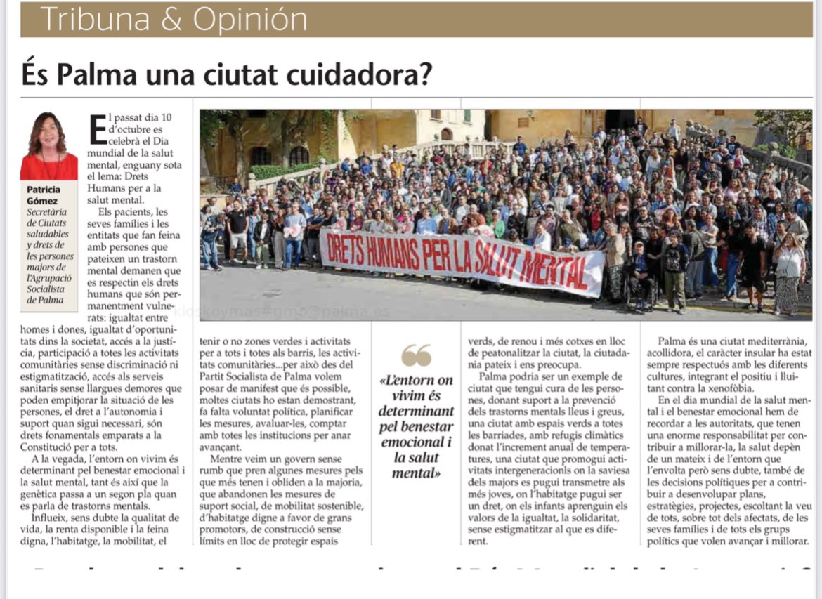 📰 “Palma, ciutat cuidadora” és molt més que un concepte: és un compromís.

✍️ Una reflexió necessària de Patricia Gómez sobre com volem viure i conviure.

Llegeix l’article complet 👉 ultimahora.es/opinion/tribun…