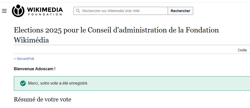 adoscam01's tweet photo. J’ai voté pour l’élection 2025 du Conseil d’administration de la @Wikimedia!
Toi aussi, fais entendre ta voix avant le 22 octobre 👉 https://t.co/5kMj4OWvnn
#WikimediaVote #WikiCommunity #WikiElection2025 #Wikimedians #OpenKnowledge #FreeKnowledge #WikiAfrique https://t.co/TqSem7bw4v
